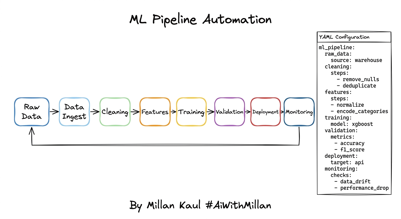 Sample ML pipeline data flow from raw data to monitoring